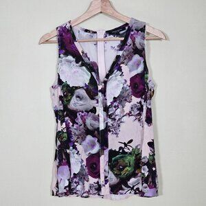 Nanette Lepore Top Women US 8 Floral Fitted Zip Back Sleeveless Summer Boho FLAW